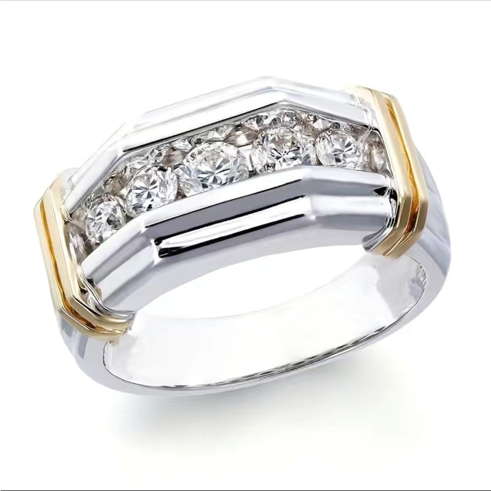 Gold and Silver zircon Inset Ring